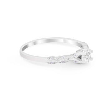 Petite Dainty Art Deco Wedding Ring Round Simulated CZ 925 Sterling Silver